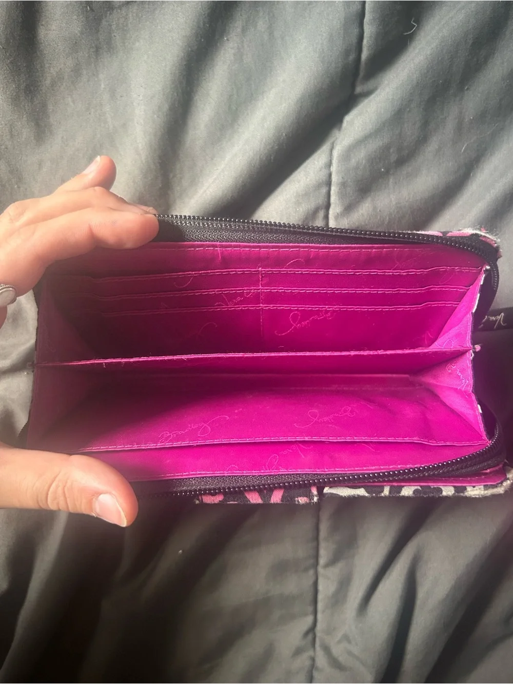 Vera Bradley Quilted Black and Pink Patterned Shoulder Bag and Wallet Set